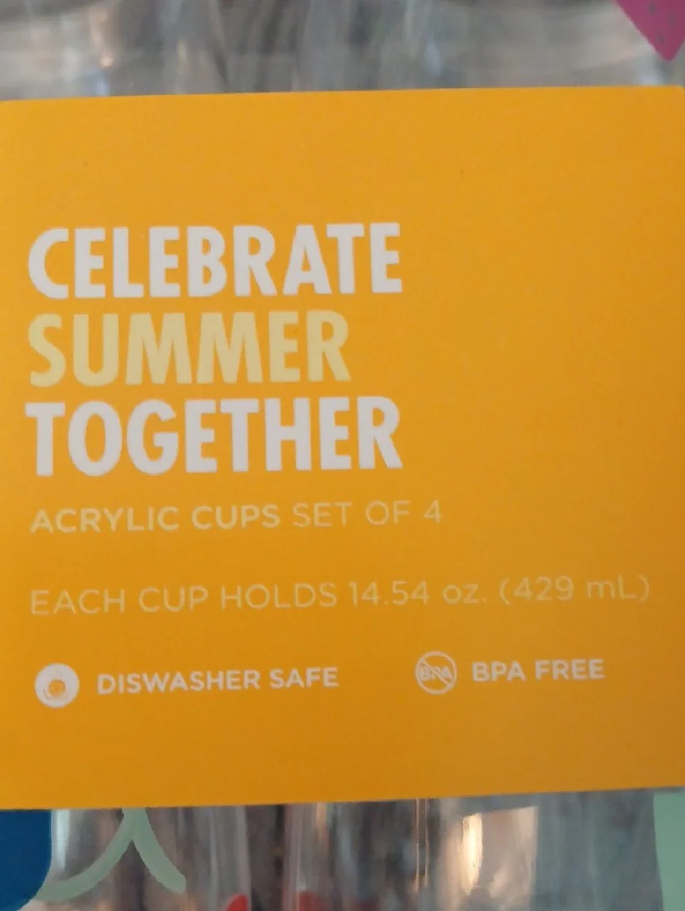 Kohl's Celebrate Summer Together Acrylic Cups - Red, Yellow, Blue, Green, Pink
